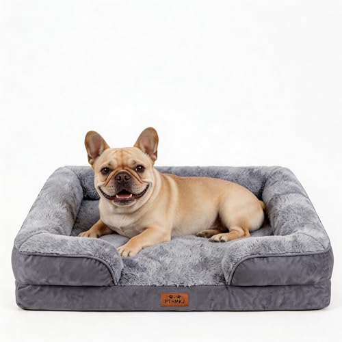 Orthopedic Dog Bed for Medium Dogs - Gel Memory Foam Pet Bed with Waterproof & Washable Cover, Contoured Bolster Design for Dogs & Cats (Grey, 30.0" L x 20.0" W x 6.3" Th) - color: Grey, size: 30.0" L x 20.0" W x 6.3" Th