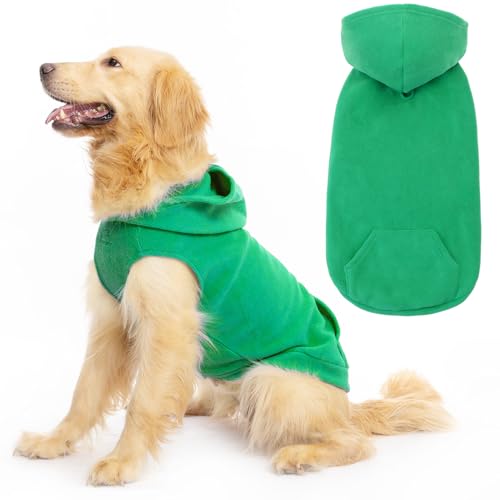 EXPAWLORER Dog Hoodie Fleece Sweater Vest, Hooded Dog Sweatshirt Fall Winter Pet Clothes with Leash Ring, Sleeveless Warm Cozy Puppy Clothing for Cat Small Medium Large Dogs Girl Boy, Green S - color: Green, size: Small