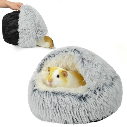 Soothing Guinea Pig Hideout, Doughnut Guinea Pig Bed with Hooded Cover, Washable Hamster Rabbit Bunny Bed, Washable Round Cave Beds for Small Animal Bunny Rabbit Hideout (Grey) - color: Grey