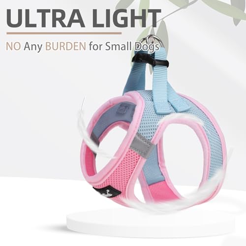 PUPTECK Dog Harness and Leash Set for Small Medium Dogs No Pull Step-in Soft Mesh Puppy Cat Vest Harnesses Reflective at Night, Pink & Blue, M - color: #1 Pink & Blue, size: M(CHEST 16"-18", 11-18 lbs)