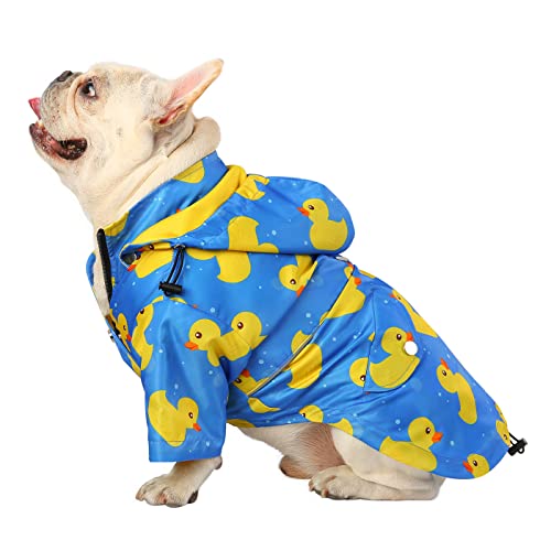 HDE Dog Raincoat Poncho Double Layer Zip Rain Jacket with Removable Hood, Leash Hole for Small to 3XL Dogs and Puppies Ducks Blue - S - color: Ducks Blue, size: Small