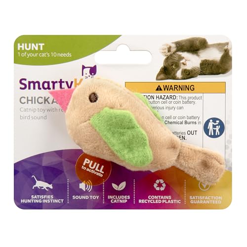 SmartyKat Chickadee Chirp Electronic Sound Cat Toy, Contains Catnip, Battery Powered - Light Brown, One Size - size: One Size, style: Chickadee Chirp