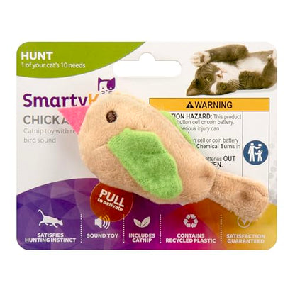 SmartyKat Chickadee Chirp Electronic Sound Cat Toy, Contains Catnip, Battery Powered - Light Brown, One Size - size: One Size, style: Chickadee Chirp