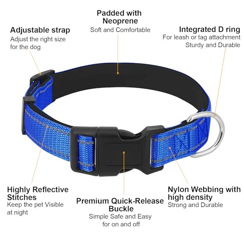 Dog Collars Adjustable for Puppy and Small Dogs,Heavy Duty Waterproof Dog Collar with Quick Release Buckle,Girl Boy Female Male Reflective Nylon Dog Collar with Soft Neoprene Padded,XS,Navy Blue - color: Navy Blue, size: X-Small