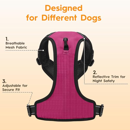 No Pull Dog Harness, No Chock Reflective Adjustable Soft Padded Pet Vest with Easy Control Handle, Easy Wearing with Stylish, Reinforced Knot, 2 Buckles - color: Hot Pink, size: X-Small