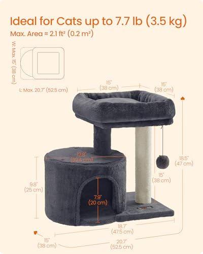 Feandrea Cat Tree, Small Cat Tower with Sisal Scratching Post, Plush Condo with Padded Perch, for Small Spaces, Kittens, Smoky Gray UPCT50G - color: Smoky Gray