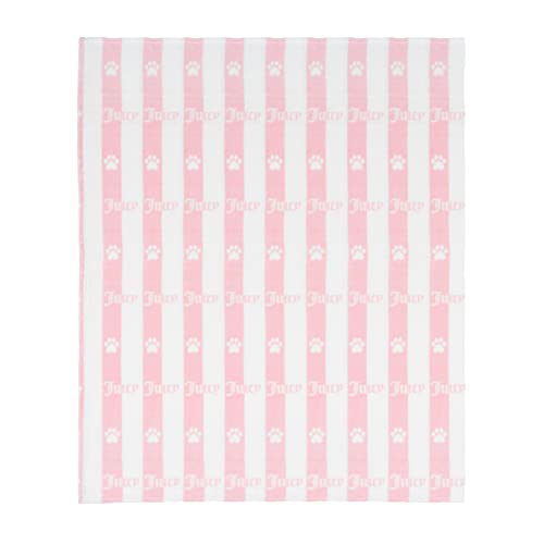 Juicy Couture Turquoise Pink/White Striped Dog & Cat Blanket with Sherpa Bone Shaped Pillow - Plush, Breathable, Lightweight, Machine Washable - color: Pink/White Juicy Stripes Hearts and Paws