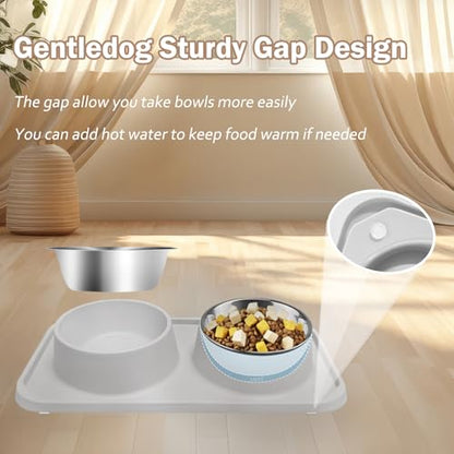 Cat Bowls for Food and Water, Premium Removable Stainless Steel Double Bowls with Non-Slip Bottom & Elevated Stand for Pet and Small Dogs,Upgrade Non-Spill Cat Food Feeder (Light Grey) - color: Light Grey-New