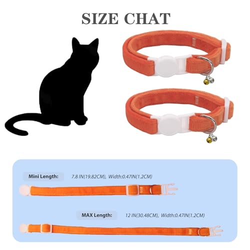 Breakaway Cat Collar with Bell, Lightweight Soft Cotton Collar, Adjustable Kitten Collars with Safety Buckle, Quick Release, Pet Supplies Accessories, Orange - color: Orange