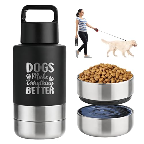 KEWIXY Insulated Dog Travel Water Bottle With Detachable Bowls, Ideal Gifts for Dog Lovers, Portable Water Bottle Dispenser, For Walking, Hiking, Camping, Outdoor (Black:Dogs Better, 32 Oz) - color: Black:Dogs Better