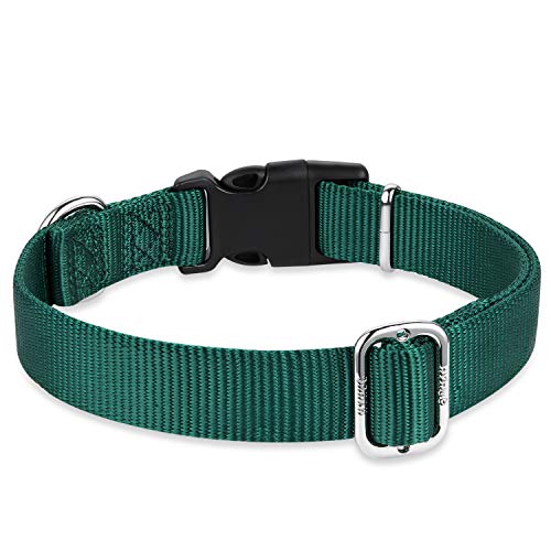 Medium Dog Collar:Heavy-Duty Quick-Release Nylon Buckle, Adjustable & Durable, Cute Dog Collar (Medium, Dark Green) - color: Dark Green, size: Medium