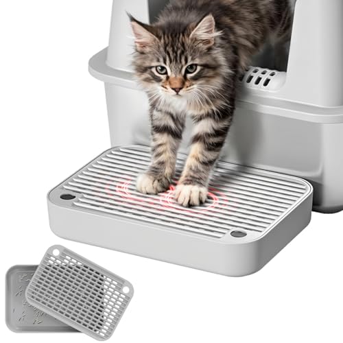 Litter Box Step, Litter Box Ramp/Catcher with Filter Function, Anti-Tracking & Easy to Clean,Non-Slip,Ideal for Small & Elderly Cats,Grey