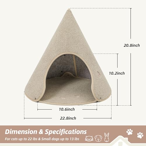 BEQHAUSE Cat Beds for Indoor Cats, Cat Cave Bed with Non-Slip Bottom, Anti-Scratch Cat House Cat Tent for Kittens and Small Dogs, Foldable Kitten Hideaway Machine Washable,22.8 * 22.8 * 20.8in, Beige - color: Beige