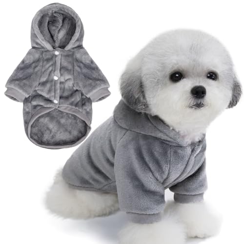 FabriCastle Dog Hoodie Sweater for Small Dogs Boy and Girl, Dog Clothes XS XXS Puppy Sweatshirt, Pet Outfit, Cat Clothing Super Soft Warm Snap On Closure (Light Grey, X-Small) - color: Light grey, size: X-Small