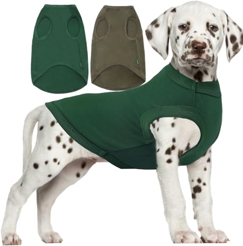 Dog Blank Cotton Shirts,Plain Dogs Medium Clothes,Army & Deep Green M - color: Army & Deep Green, size: Medium