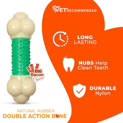 Nylabone Double Action Bone Power Chew Toy for Dogs, Dog Toys for Aggressive Chewers, Bacon Flavor, X-Large - 50+ lbs, 1 Count - size: X-Large