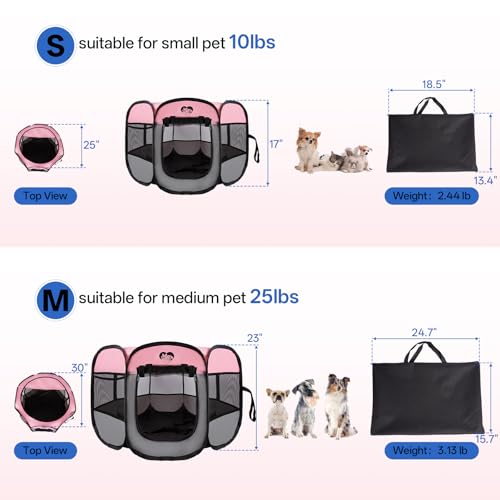 Dog Cat Playpen,Portable Foldable Tent- Pet Outdoor Exercise Crate Cage for Medium Dogs,Travel Camping Use for Small Animals with Carrying Case,Indoor Kennel for Sleeping(Pink,M) - size: Medium