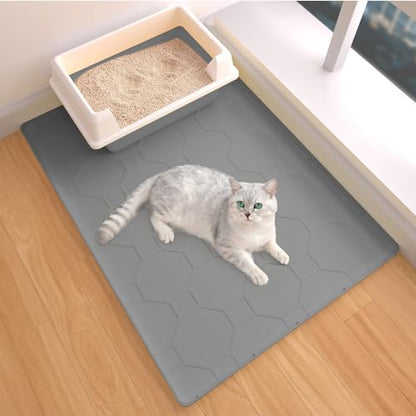 Silicone Cat Litter Mat for Litter Box-28" X 22" Kitty litter pads, Waterproof & Leak-Proof Trapping Design, Non-Slip Durable Easy to clean (Gray) - color: Grey, size: 28" X 22"