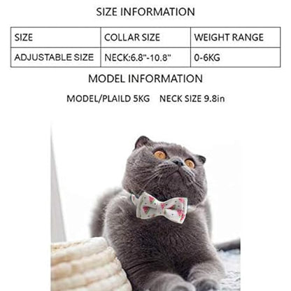 Cat Collar Breakaway with Bell and Bow Tie, Plaid Design Adjustable Safety Kitty Kitten Collars(6.8''-10.8'') (Watermelon) - color: Watermelon