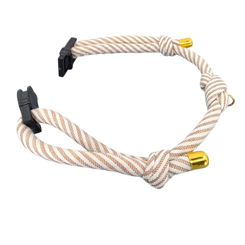 Breakaway Cat Collar – Adjustable Soft Cotton Breakaway Kitten Collar for Indoor & Outdoor Cats 6–13 Inch, Includes 2 Split Rings and Yellow Bell, Lightweight, Handmade in California (Beige Stripe) - color: Beige Stripe