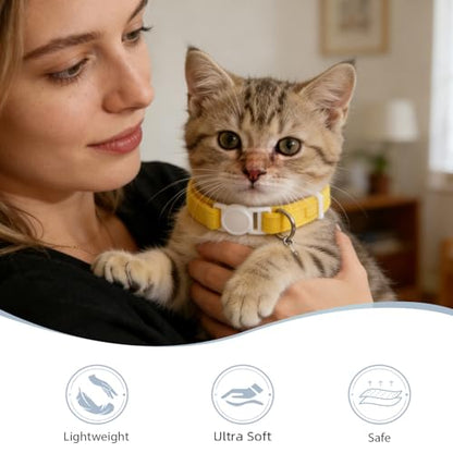 Breakaway Cat Collar with Bell, Lightweight Soft Cotton Collar, Adjustable Kitten Collars with Safety Buckle, Quick Release, Pet Supplies Accessories, Yellow - color: Yellow