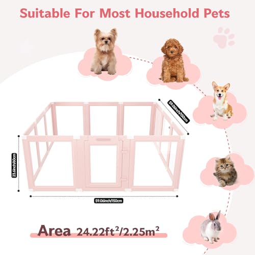 DIY Clear Acrylic Dog Playpen Indoor, Transparent Easy Cleansing Puppy Fence with Suction Cup, Easy-Assemble Indoor Whelping Crate for Small Puppies (23.6" H, 12PCS), Pink - color: Pink, style: 12PCS