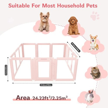 DIY Clear Acrylic Dog Playpen Indoor, Transparent Easy Cleansing Puppy Fence with Suction Cup, Easy-Assemble Indoor Whelping Crate for Small Puppies (23.6" H, 12PCS), Pink - color: Pink, style: 12PCS