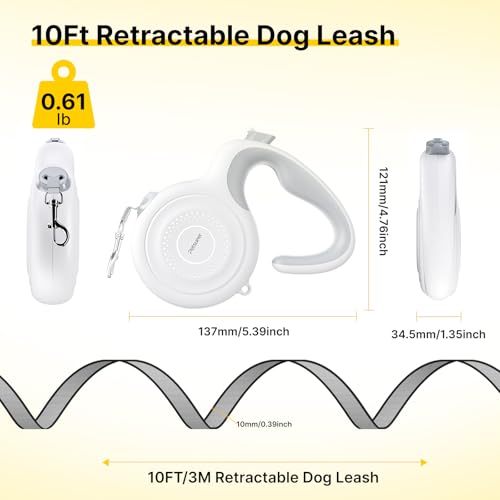 10Ft Auto-Brake Retractable Dog Leash for Small Medium Dogs Light Weight 360° Tangle-Free Strong Nylon Tape and Ergonomic Anti-Slip Soft Handle One-Handed Brake - size: 10 Ft Auto-Brake Retractable Dog Leash