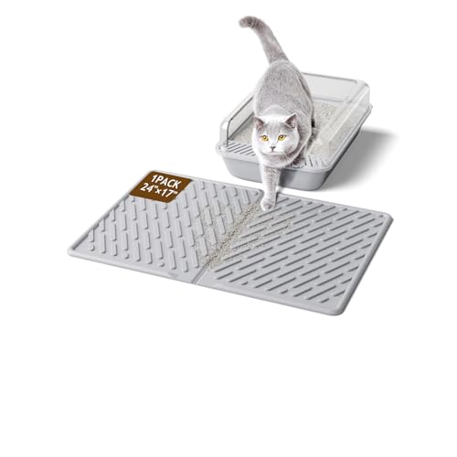 Cat Litter Mat with Grooves & Raised Edge, Urineproof/Waterproof, Foldable, Litter Scattering Control, Easy to Clean & Recycle (24 * 17in-Grey-1 Pack) - size: 24*17 IN-Gray-1 Pack