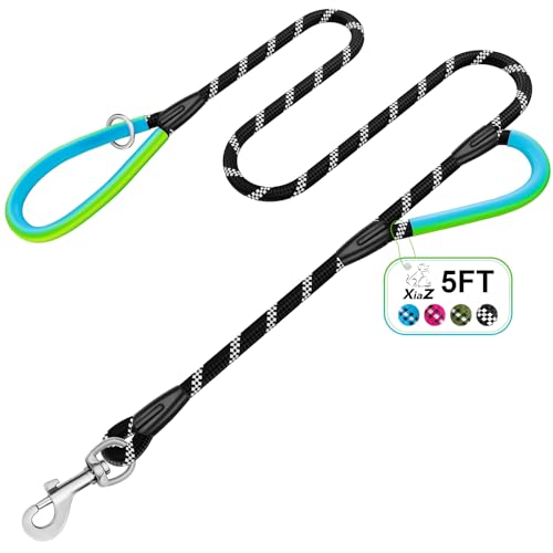 Dog Leash Heavy Duty 4/5/6ft XiaZ 2 Handles Dog Leashes for Medium Large Dogs 1/2 Inch 1000lb Strength Reflective PVC Waterproof-Handles Metal Hook Dual-Handle Rope Leash Nighttime Safety - color: Black, size: 5FT (1/2")