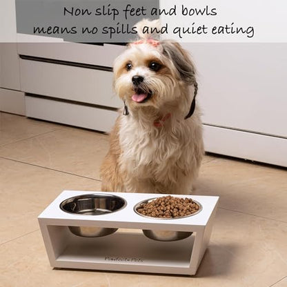 4" Tall Elevated Dog Bowls for Small Dogs and Cats. Raised Dog and Cat Food and Water Bowl Set by Pawfect Pets (White) - color: White