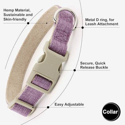 Plutus Pet Cotton Hemp Dog Collar and Leash Set, Adjustable Collar for Small, Medium, and Large Dogs, Heavy Duty and Soft on Skin, Lavender, XS - color: Lavender, size: X-Small