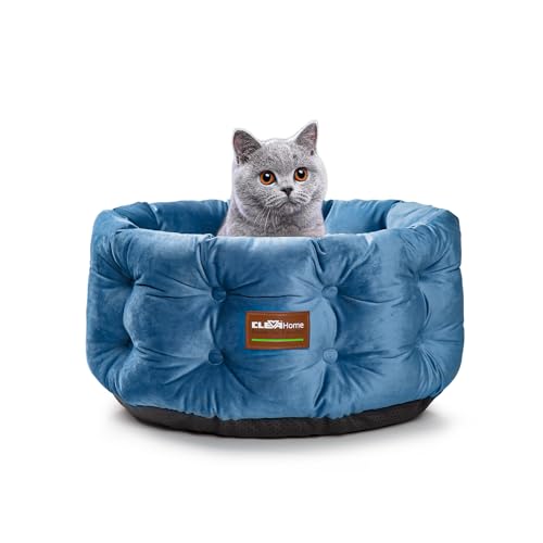 ClevaHome Deep Nest Cat Beds for Indoor Cats, Washable Round Cat Bed, Cute Kitten Bed with Anti-Slip Bottom for Kitty and Puppy, 20inches, Steel Blue - color: Steel Blue, size: 20"L x 20"W x 8"Th