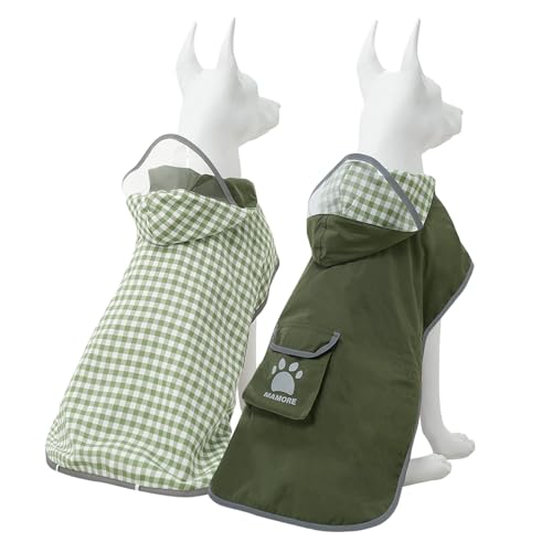 Dog Raincoat Reversible,Waterproof Dog Rain Coat Hooded Slicker Poncho with Reflective Strip, Plaid Double Layer Rain Jacket for Small Medium Large Dogs (Army Green, X-Small(4-9lb)) - color: Army Green, size: X-Small(4-9lb)