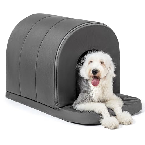 PELZIN Orthopedic Dog Bed House - Outdoor Waterproof Dog Tent with Washable Removable Cover - Durable Indoor Pet Cave Bed for Extra Large Breeds & Fits 42-Inch Crate - 41"x27", Charcoal - color: Charcoal, size: 41"L x 27"W x 28"Th
