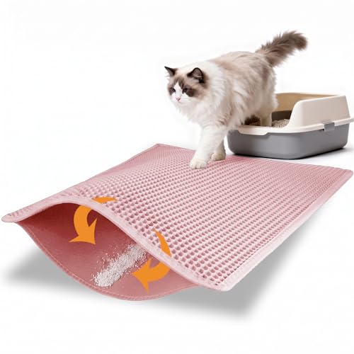 Pieviev Cat Litter Mat Double Layer Waterproof Urine Proof Trapping Mat 1 Pack (Pink, 30x24 Inch (Pack of 1)) - color: Pink