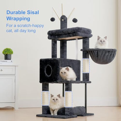 Heybly Cat Tree， HCT202SG - color: Smoky Gray, size: 45.3 inch