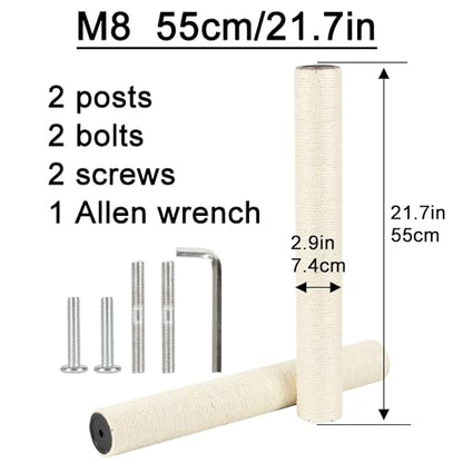 2.9in 7.4cm Diameter Cat Tree Scratching Post Replacement Sisal Pole Parts (M8, 55cm/21.7in) - color: 55cm/21.7in*2poles, size: M8