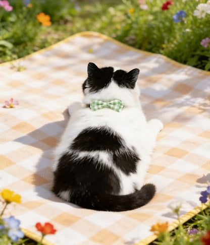 Cat Collar Breakaway Bowtie Safety with Bell Adjustbale Kitten Puppy Solid Plaid Color Set J-[2pcs] Green - color: J-[2pcs] Green