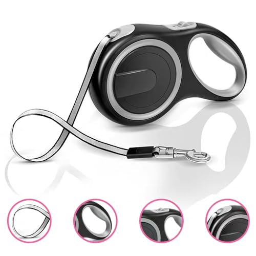 Retractable Dog Leash,16ft Dog Walking Leash Strong Nylon Tape and Anti Slip Handle One-Handed Brake No Tangle for Small Dogs Up to 44lbs.（Gray） - color: Gray