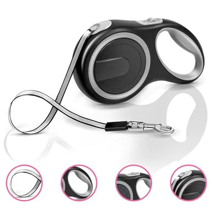 Retractable Dog Leash,16ft Dog Walking Leash Strong Nylon Tape and Anti Slip Handle One-Handed Brake No Tangle for Small Dogs Up to 44lbs.（Gray） - color: Gray