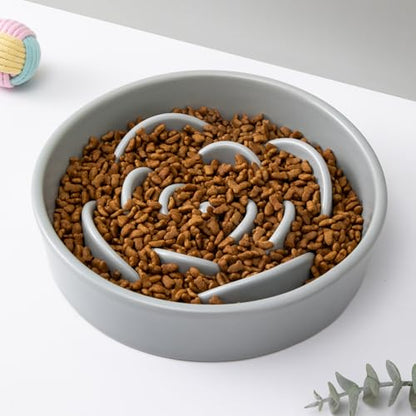 8.25'' Ceramic Slow Feeder Dog Bowls - Petal Shape Modern Dog Food Dish for Medium and Large Breeds, Puzzle Maze Bowl to Slow Down Eating, Anti-Gulping, Dishwasher & Microwave Safe, Grey - color: Grey, size: 8.25 inch