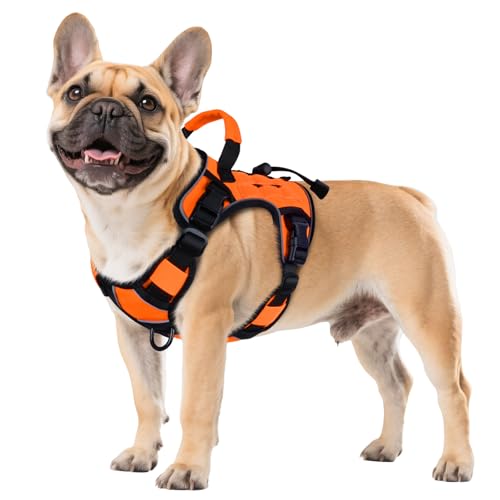 WINGOIN Orange Tactical Dog Harness for Small Dogs, Heavy Duty No Pull Harness with Handle, Adjustable Reflective Military K9 Pet Vest for French Bulldog, Pug, Walking, Training, Hunting (S) - color: Orange, size: S: 15-30 lbs (Chest:20-26",Neck:15-18")