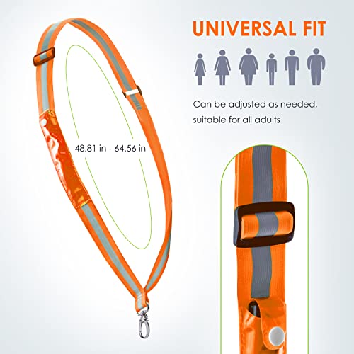 LED Belt Reflective Sash for Walking at Night, High Visibility Adjustable Night Running Safety Gear Rechargeable LED Light Up Running Belt Reflective Gear for Runners Walkers Men Women - color: orange