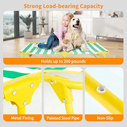 everfront Dog Elevated Bed Foldable Portable Raised Bed Camping cot Outdoor Summer Dog Bed (Medium, GreenStripes-Oxford Fabric) - size: Medium-42"x24"x8"