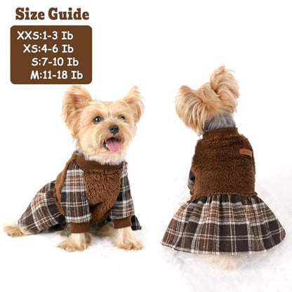 Dog Clothes for Small Dogs Girl Boy Dog Sweater Dress, Puppy Sweater Pet Clothes Shih Tzu Wedding Birthday Pink Plaid Dresses Holiday Festival Outfits, Brown, XXS - color: Brown, size: XX-Small (Chest 11in )