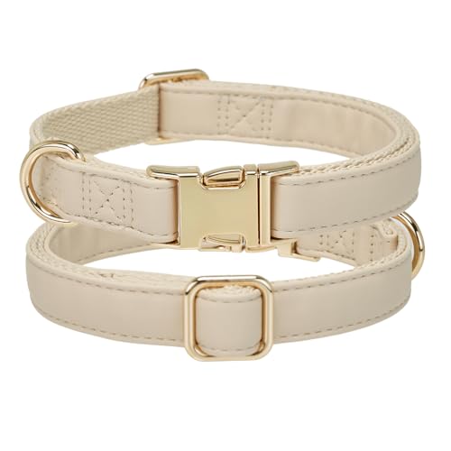Soft Classic Leather Dog Collar Heavy Duty Padded Collars with Metal Buckle for Puppy Small Medium Dogs (Beige White,S) - color: White, size: Small