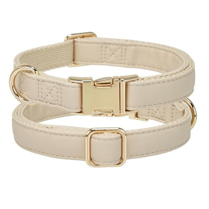 Soft Classic Leather Dog Collar Heavy Duty Padded Collars with Metal Buckle for Puppy Small Medium Dogs (Beige White,M) - color: White, size: Medium