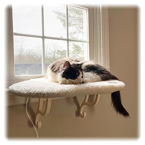 K&H Pet Products Kitty Sill Heated Cat Window Perch for Large Cats, Orthopedic Window Hammock Bed Holds 40LBS, Washable Cover, Kitty Windowsill Bed Seat for Indoors - Cream Fleece, Heated, 14 X 24in - style: Heated
