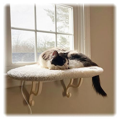 K&H Pet Products Kitty Sill Heated Cat Window Perch for Large Cats, Orthopedic Window Hammock Bed Holds 40LBS, Washable Cover, Kitty Windowsill Bed Seat for Indoors - Cream Fleece, Heated, 14 X 24in - style: Heated